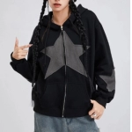 Women Y2k Zip Up Hoodies Star Print Long Sleeve Oversized Jackets Harajuku Hooded Sweatshirt Spring Fall Fairy Grunge Coat