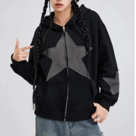 Women Y2k Zip Up Hoodies Star Print Long Sleeve Ov..