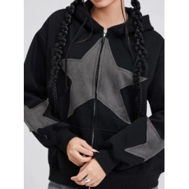 Women Y2k Zip Up Hoodies Star Print Long Sleeve Oversized Jackets Harajuku Hooded Sweatshirt Spring Fall Fairy Grunge Coat