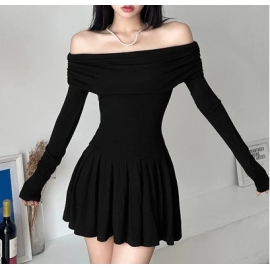 Rockmore Off Shoulder Pleated Dress Elegant Long S..