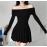 Rockmore Off Shoulder Pleated Dress Elegant Long Sleeve Slash Neck Mini Dress Women 2023 Sexy Bodycon Party Dresses Autumn Y2K