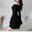 Rockmore Off Shoulder Pleated Dress Elegant Long Sleeve Slash Neck Mini Dress Women 2023 Sexy Bodycon Party Dresses Autumn Y2K