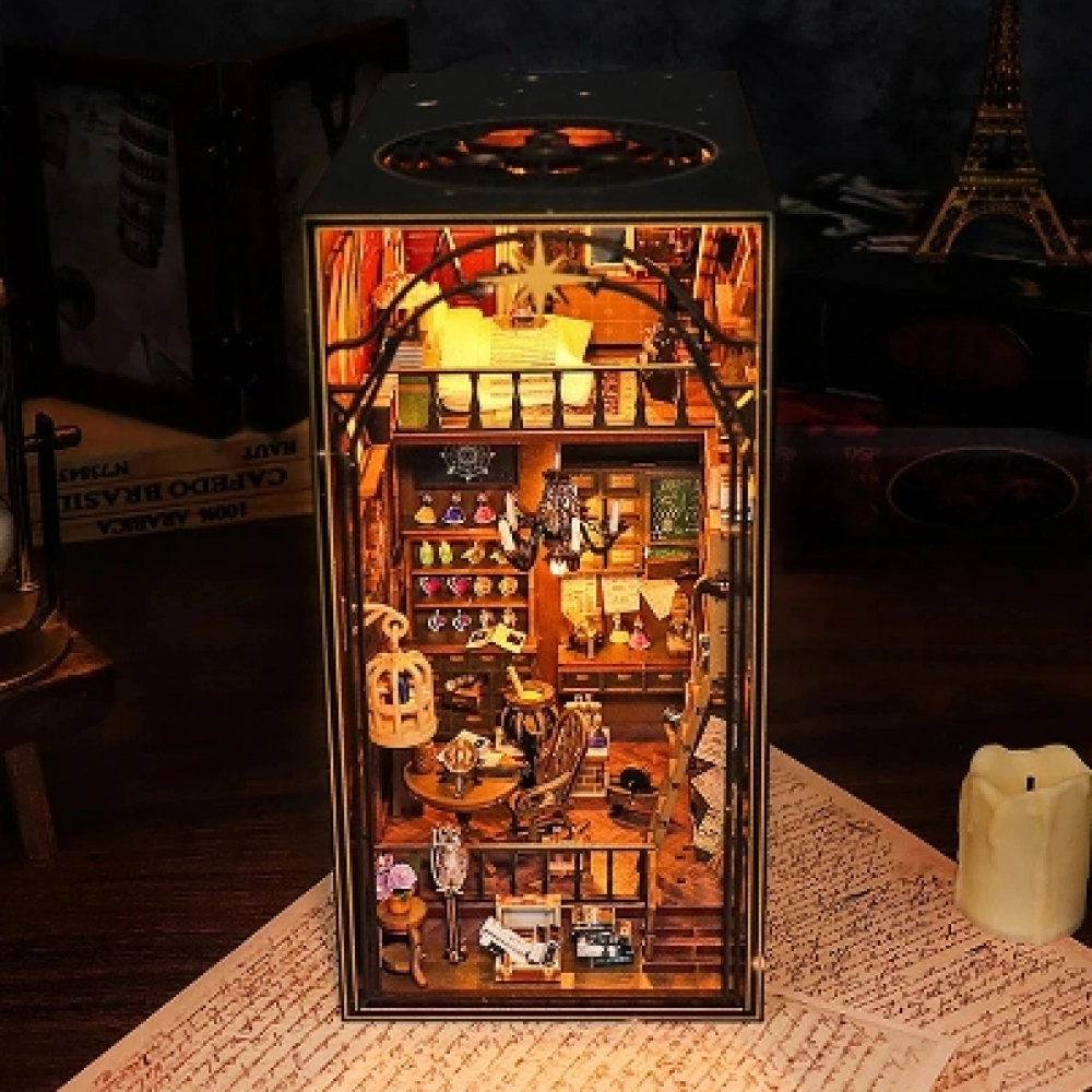 DIY Book Nook Kit Wooden Doll House 3D Puzzle Assembly Model Construction Bookshelf Insert Decoration With Furniture Dollhouse