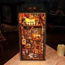 DIY Book Nook Kit Wooden Doll House 3D Puzzle Assembly Model Construction Bookshelf Insert Decoration With Furniture Dollhouse