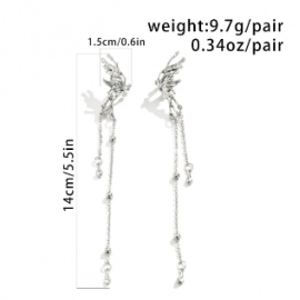 1Pair Elegant Elf Butterfly Long Tassel Clip Earrings for Women Wed Bridal Retro Kpop No Piercing Earbone Ear Cuff Jewelry Gift