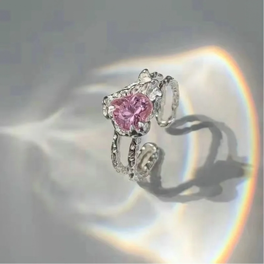 Fashion Heart Ring Cat Eye Crystal Pink Heart Adjustable Women Design Y2K Premium Rings Wedding Party Jewelry Gift