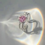 Fashion Heart Ring Cat Eye Crystal Pink Heart Adjustable Women Design Y2K Premium Rings Wedding Party Jewelry Gift