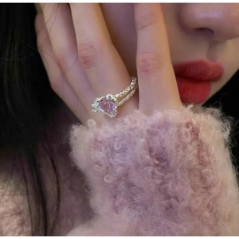Fashion Heart Ring Cat Eye Crystal Pink Heart Adjustable Women Design Y2K Premium Rings Wedding Party Jewelry Gift