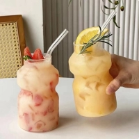 350ml Juice Milk Glass Cup With Lid and Straw Bubble Tea Cup Transparent Beer Coffee Cup High Borosilicate Glass Drinkware