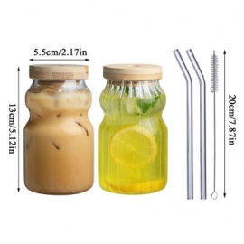 350ml Juice Milk Glass Cup With Lid and Straw Bubble Tea Cup Transparent Beer Coffee Cup High Borosilicate Glass Drinkware